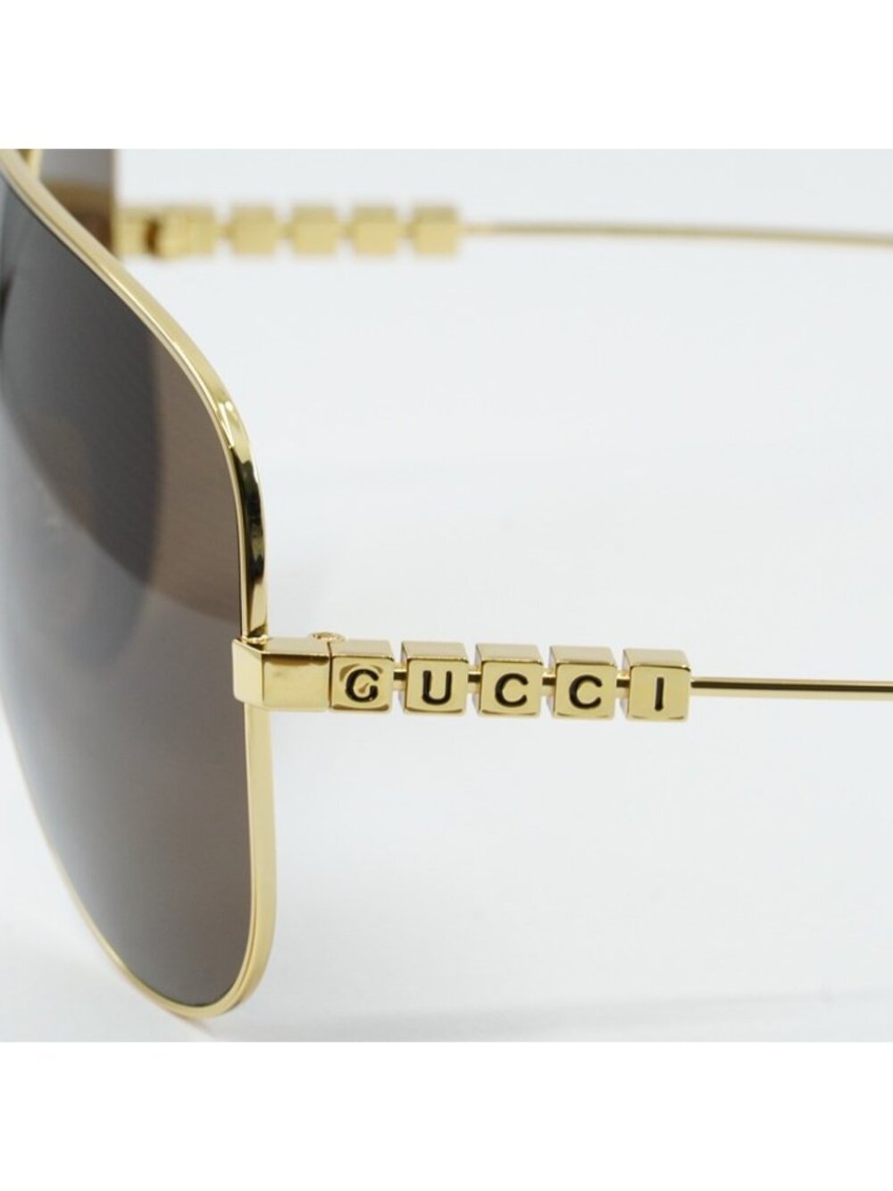 Gucci GG1436S 002 Sunglasses Gold Shield Frame, Brown Lenses - Picture 6 of 12